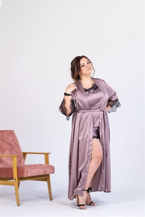 Long Silk Robe Plus Size Curvy Lingerie Lavender Silk Robe Etsy