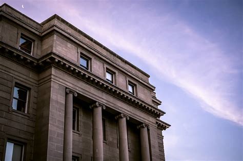 Architecture Building Columns Facade Pillars Windows Low Angle