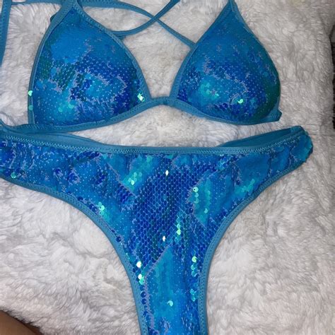 TEZENIS BIKINI SEQUIN BLUE Depop