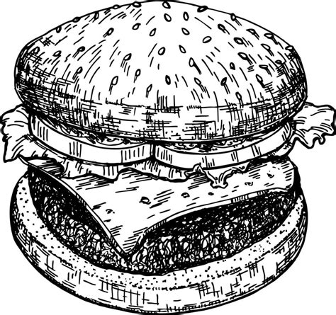 Big Burger Hamburger Hand Drawing Vector Sketch Retro Style Burger