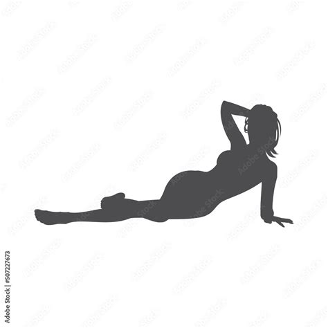Silhouette Seductive Naked Slim Lady Posing With Perfect Body Breast And Legs Monochrome Vector