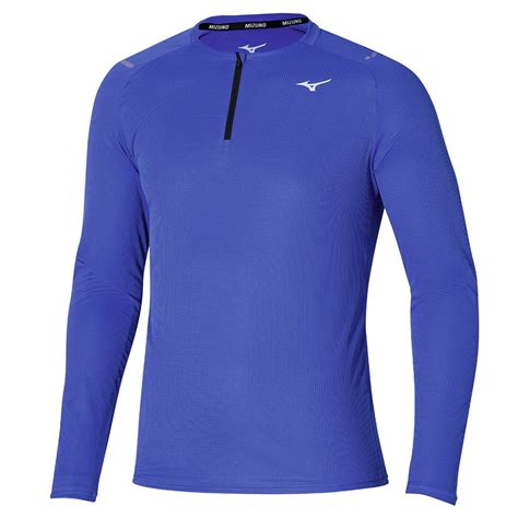 Camiseta Corrida Manga Longa - Camiseta Manga Longa de Corrida Masculina Mizuno Dryaeroflow Azul