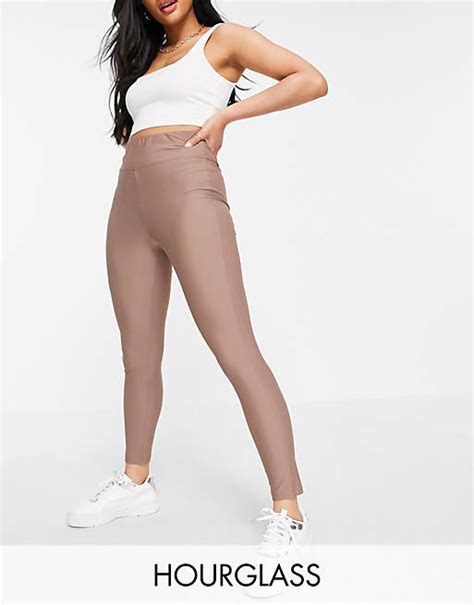 Asos Design Hourglass Deep Waistband Legging In Matte Sheen In Taupe Asos