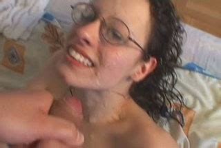 Four Eyed Brunette Gives Blowjob And Gets Hot Cum On Her Glasses