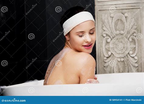 Bathing Woman Relaxing In Bath Stock Image Image Of Beautiful