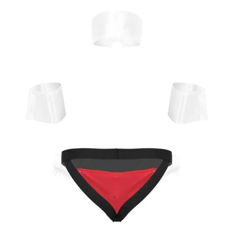 IEFIEL Homme String Noël Sexy Sissy Gay Déguisement Père Noël Serveur Tuxedo Ensemble Lingerie