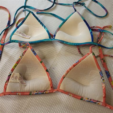 Op Set Of Two Triangle Floral Bikini Tops Teal Depop