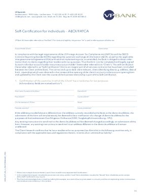 Fillable Online Self Certification For IndividualsAEOI FATCA Self