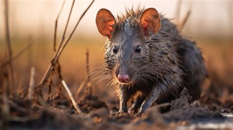 Premium Photo | Detailed And Intense Rubber Rat Walking In Wet Field At Dusk