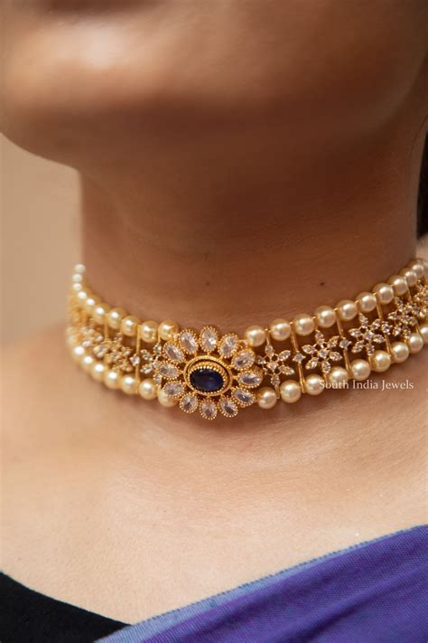 Elegant Ad Stone Pearl Choker Set By South India Jewels Choker