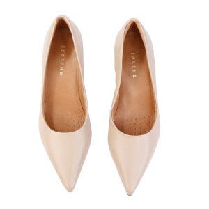 Scarpin Lia Line Couro Nude Salto Bloco