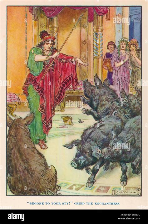 Circe the sorceress turns Odysseus' men into swine Stock Photo - Alamy