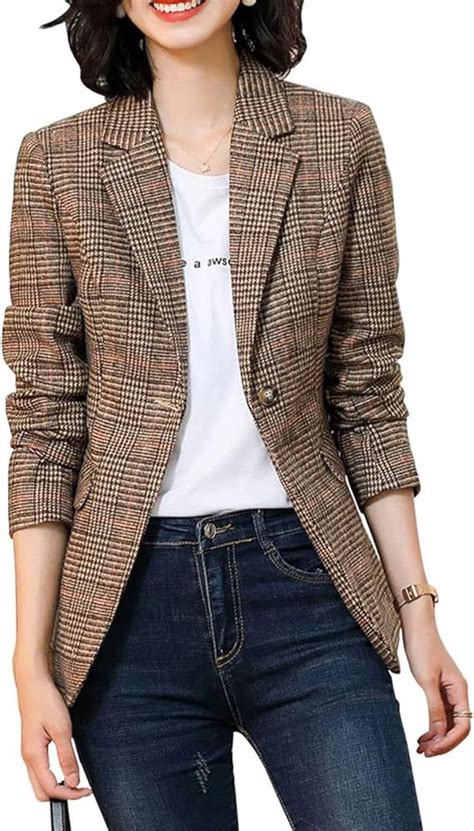 ebossy womens notch lapel  button boyfriend blazer suit houndstooth