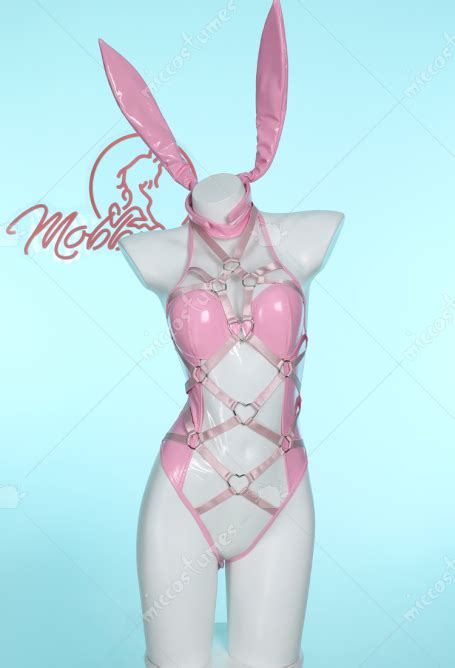 Valentine S Day Bunny Girl Sexy Lingerie Set Pink Transparent Bandage Heart Buckle Bodysuit