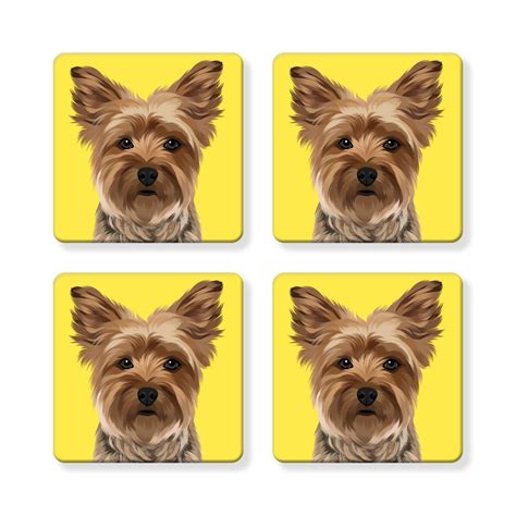 Set Of 4 MDF Coasters Yorkie Yorkshire Terrier Naked Decor