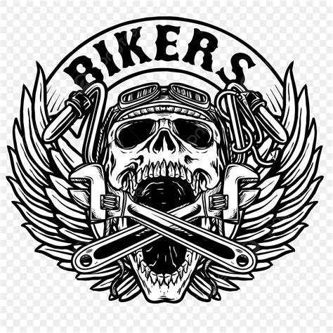 Skull Biker Logo For Motorcycle Club Enthusiast Skull Drawing