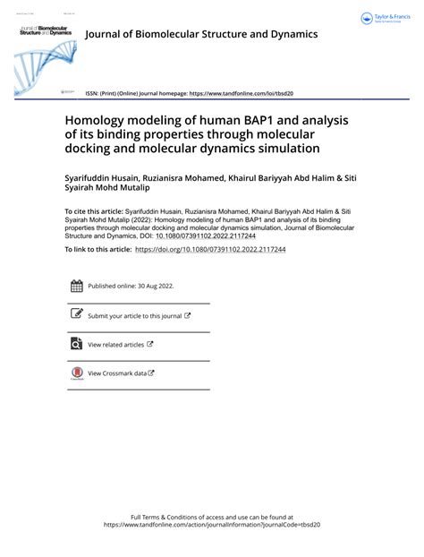 Pdf Homology Modeling Of Human Bap And Analysis Of Its Binding