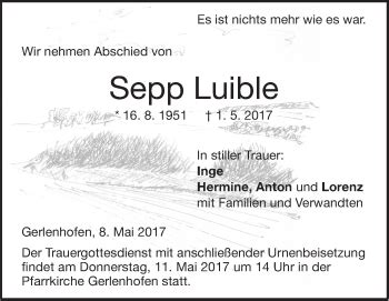 Traueranzeigen von Sepp Luible Südwest Presse Trauer