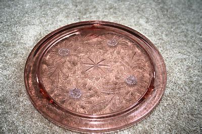 DEPRESSION GLASS CAKE PLATE JEANETTE PINK SUNFLOWER 10 Antique Price