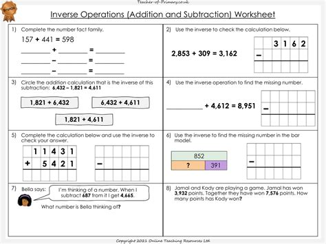 Inverse Operations Worksheet Maths Year