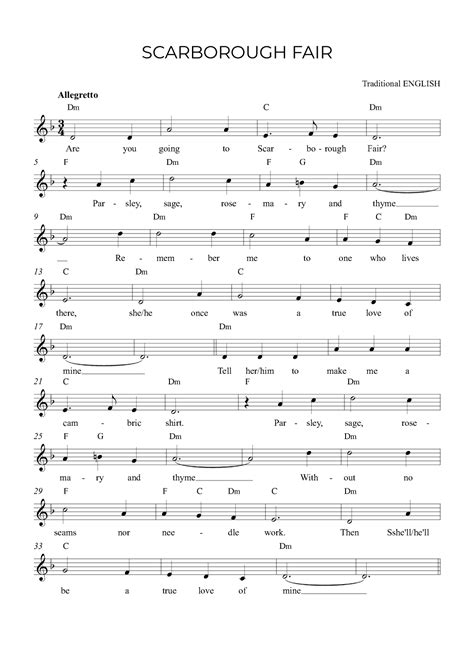 Scarborough Fair Arr Alex Nunes Rodrigues By Traditional English Sheet Music For Lead Sheet