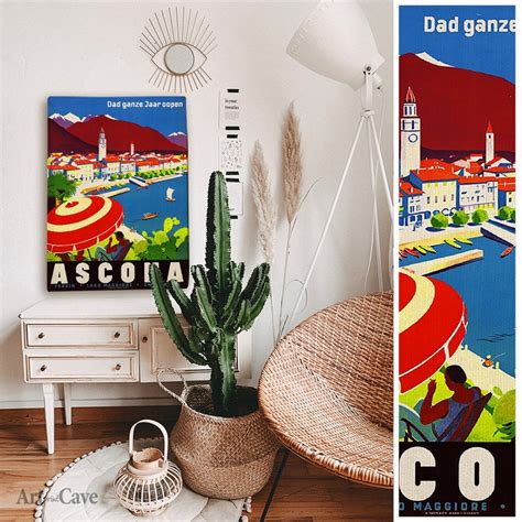 Switzerland Ascona Travel Poster Cotton Canvas Digital Print Etsy