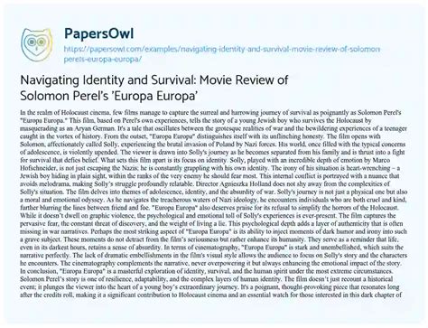 Navigating Identity and Survival: Movie Review of Solomon Perel's ...