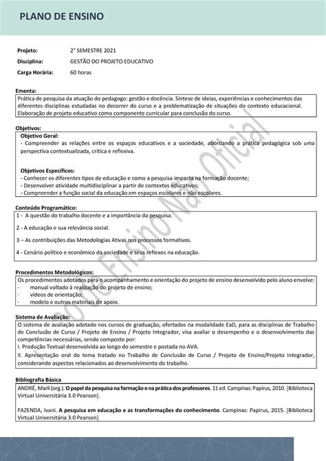 Plano De Ensino Projeto Educativo Final Plano De Ensino Projeto 2∞