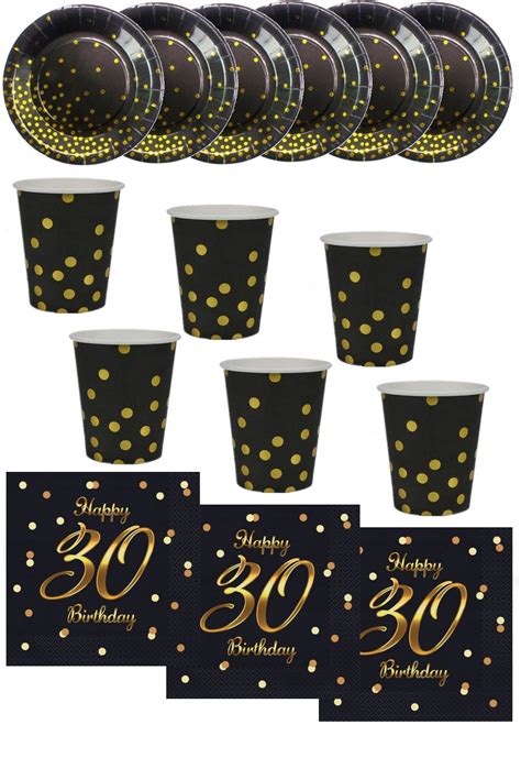 Купить Кружки, тарелки, черные, золотые точки, 30-летие, тридцать ...
