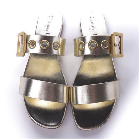 Christian Dior Laminated Calfskin D Dior Slide Sandals 375 Pale Gold 686742 Fashionphile