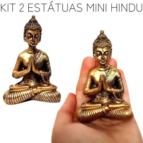 Kit 2 Estátuas Mini Buda Hindu Dourado Resina Enfeite 8 5cm no Elo7