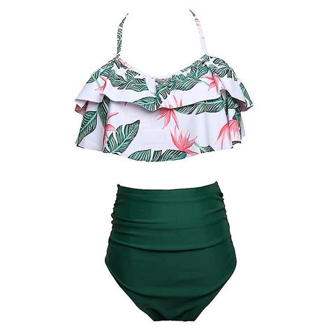F R Lder Barn Som Skriver Ut Baddr Kt Med H G Midja Ruffle Bikini Set F R Dotter Fruugo Se