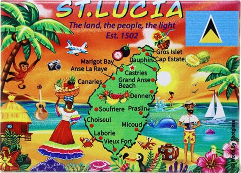 St Lucia Map Caribbean Fridge Collector S Souvenir Magnet Inches X