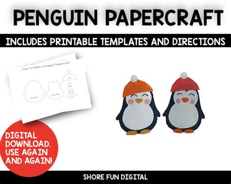 Penguin Papercraft Template With Directions Etsy