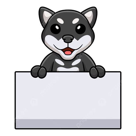 Cute Black Shiba Inu Dog Cartoon Holding Blank Sign, Dog Clipart, Cute ...