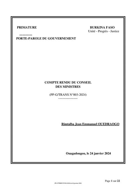 Compte Rendu Du Conseil Des Ministres Du Mercredi Janvier Aib