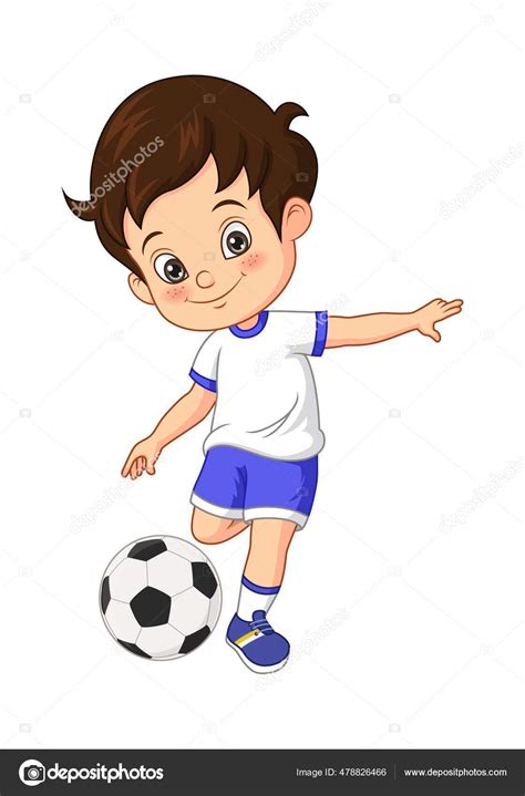 Vector Illustration Cartoon Little Boy Playing Soccer Stock Vector by ©Mimosastudio 478826466