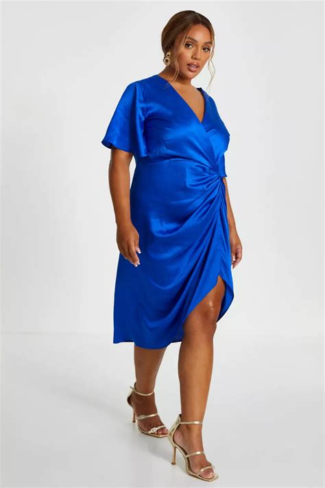 Curve Royal Blue Satin Midi Dress Quiz Clothing
