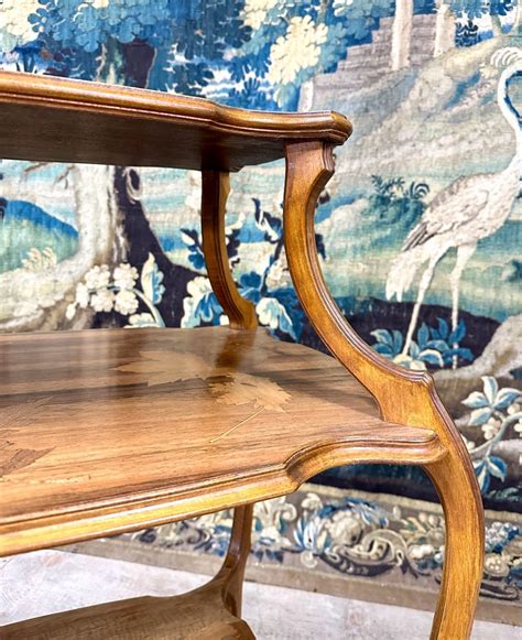 Proantic Emile Gall Tea Table With Three Trays In Marquetry Art