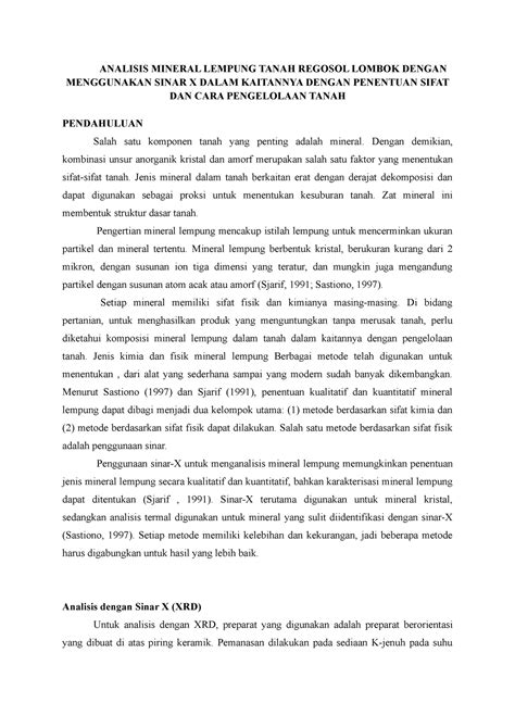 Analisis Mineral Lempung Tanah Regosol Lombok Dengan Menggunakan Sinar