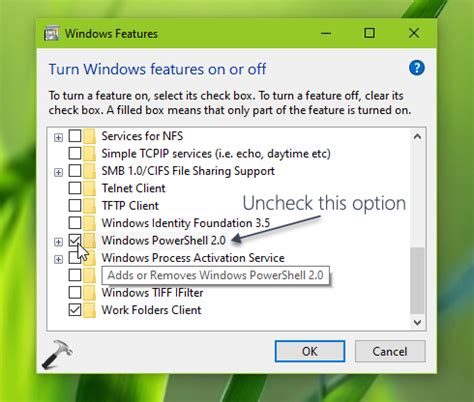 Activer Désactiver Windows PowerShell dans Windows 10