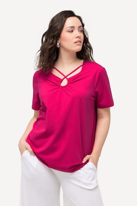 Cutout Neck Short Sleeve Tee T Shirts Tops