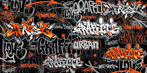 Graffiti Background With Throw Up And Tagging Hand Drawn Style Street