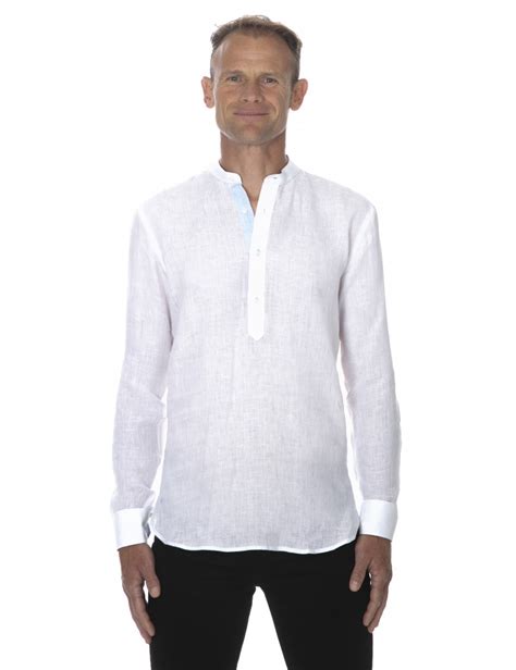 Chemise En Lin Homme Col Mao Blanche Ugholin