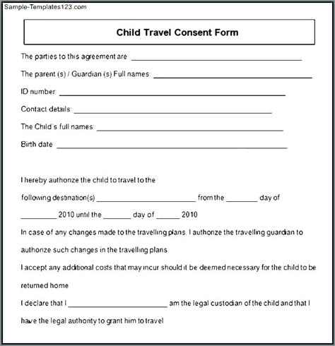 Printable Consent To Travel Form