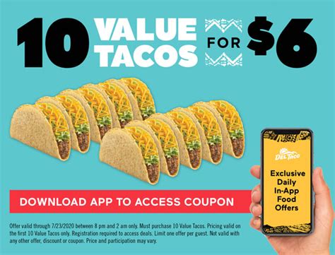 Del Taco Coupon Code 10 Value Tacos For 6 Through The Del Taco Ap