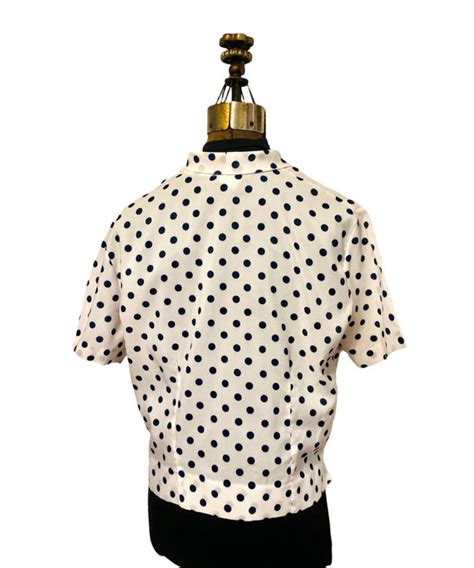 Vintage Semi Sheer Pussy Bow Polka Dot Blouse S Gem