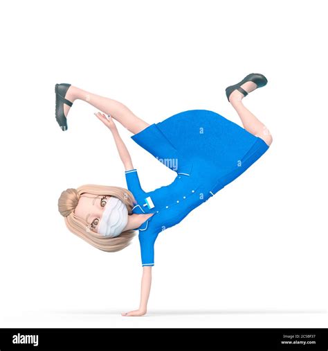 l infirmière blonde dessin animé portant le masque fait une danse de rue illustration 3d Photo