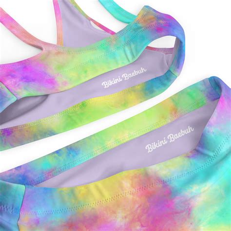 Pastel Rainbow Tie Dye Bikini Set Retro Hippie Crop Top Bikini Vintage High Waisted Swim Suit