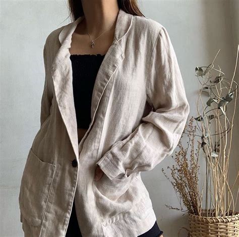 Linen Nude Beige Light Brown Blazer Women S Fashion Coats Jackets And Outerwear On Carousell